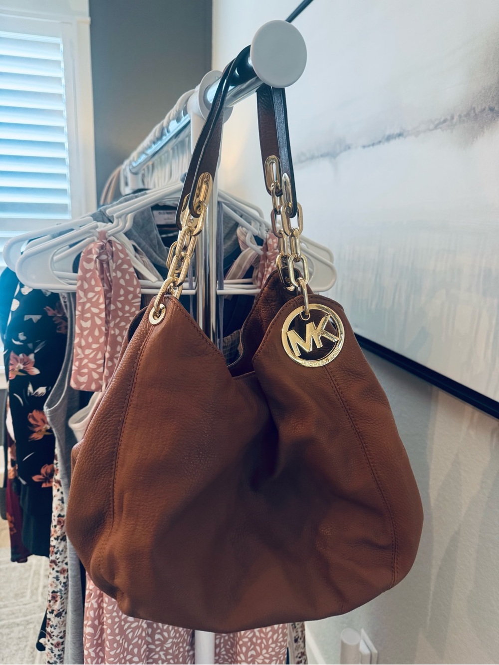 Michael Kors Cognac Leather Hobo Bag with Gold Hardware